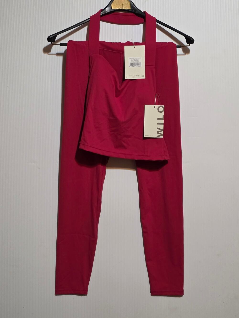 NWT Wilo The Label Halter Tank Legging Set S Raspberry Athleisure Yoga Matching